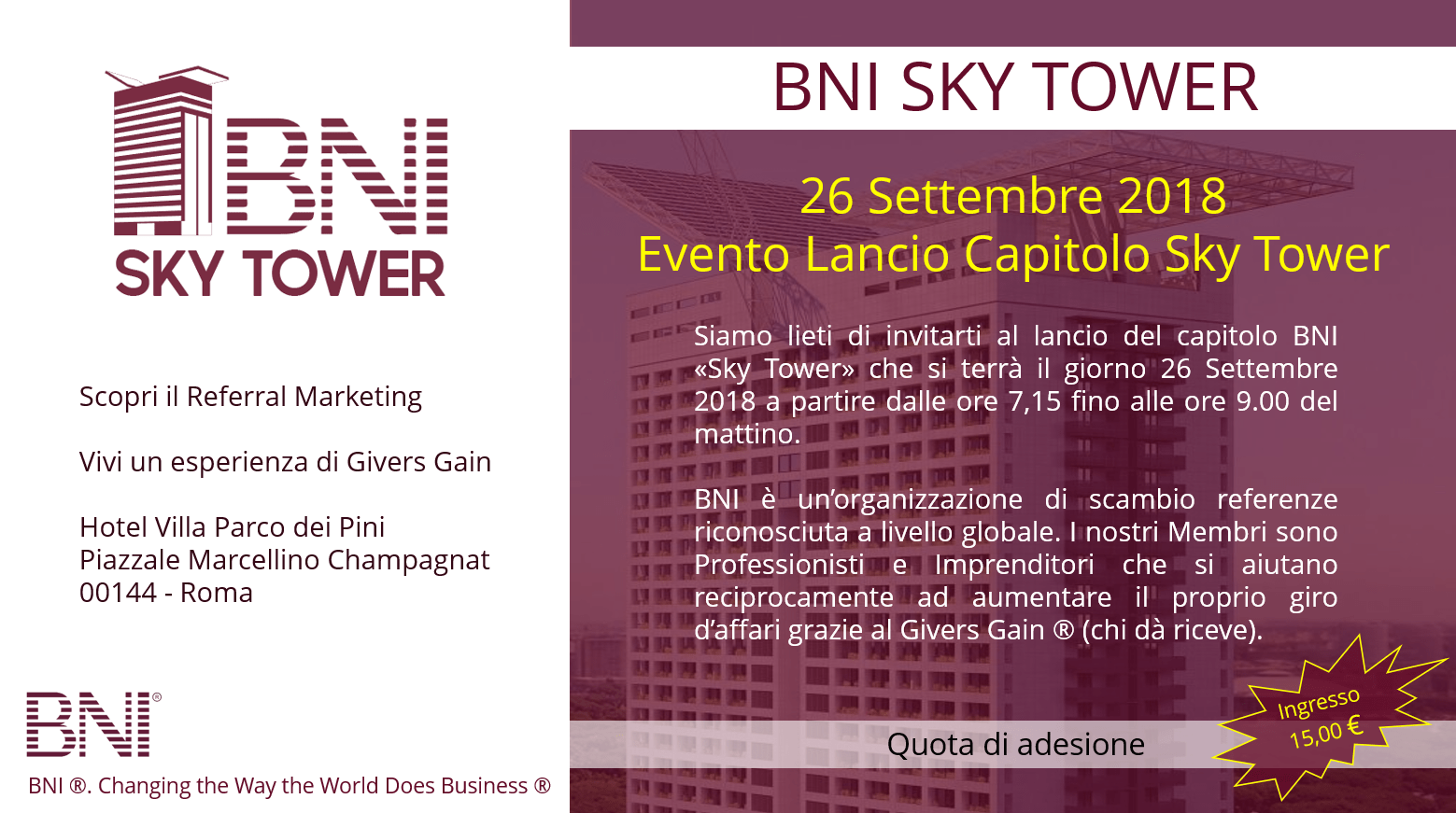 Acquisire nuovi clienti con il Referral Marketing: Evento BNI Sky Tower