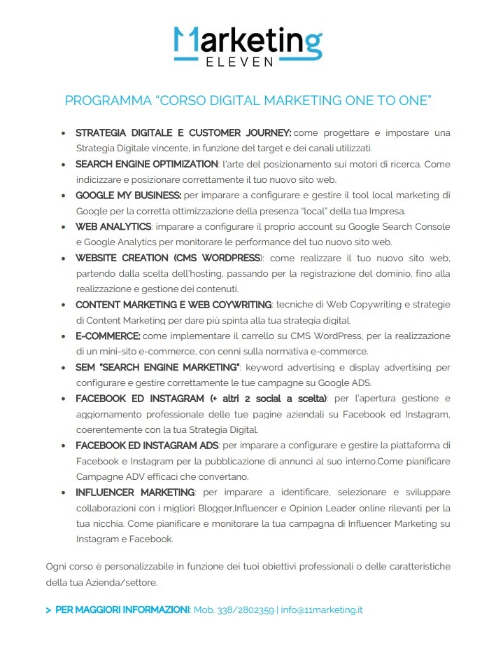programma del Corso Digital Marketing