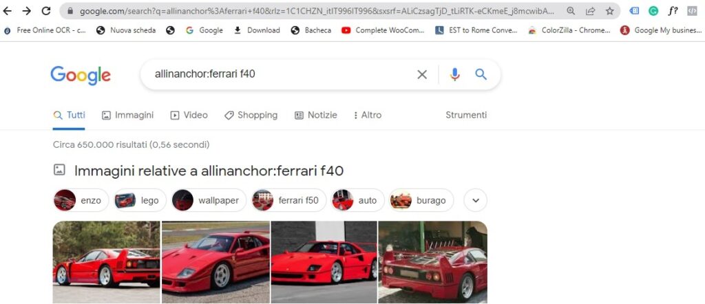 Operatori di ricerca inanchor: e allinanchor:
