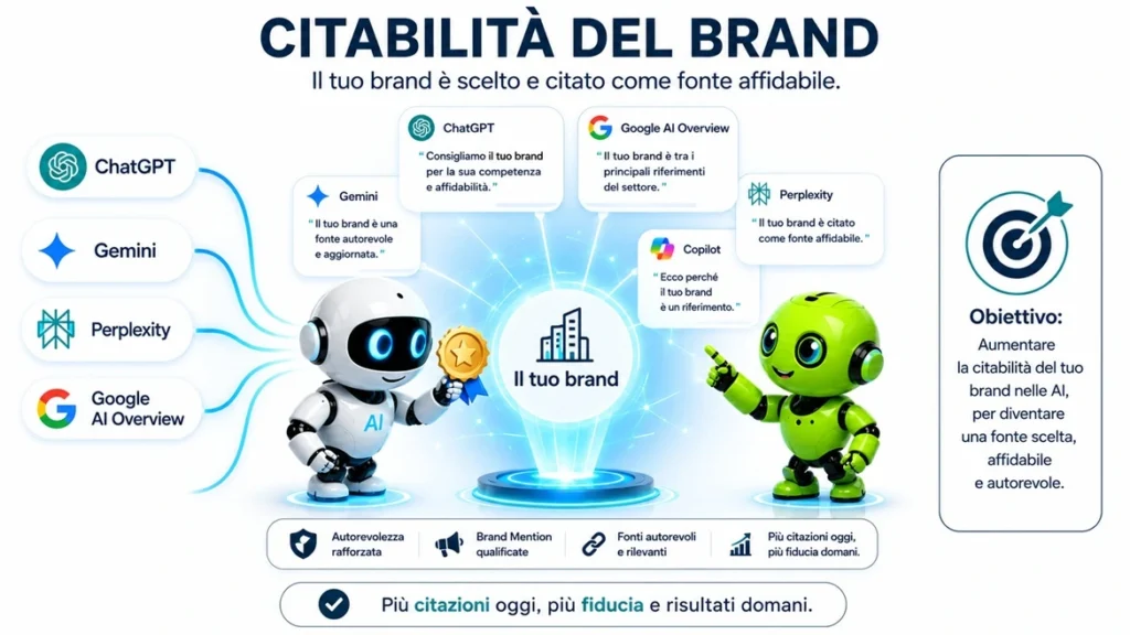 Citabilità del Brand nelle AI, Come Far Citare la Tua Azienda da Google e dai Motori Generativi AI